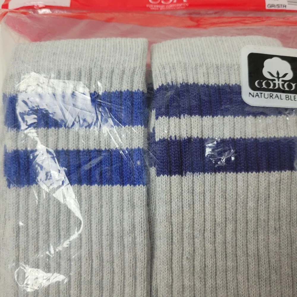 Vintage Athletech 6 Pair Mens Tube Socks Over The Calf Grey Striped KMart USA